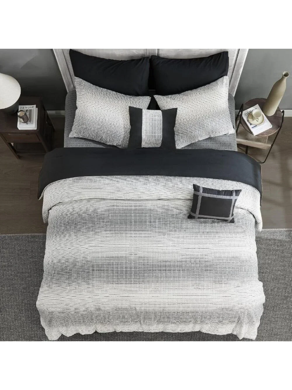 Cozy King Comforter Set - Soft Reversible Waffle Weave, 5-Piece White & Grey